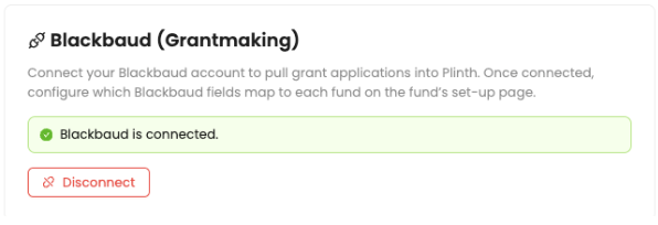 Blackbaud Grantmaking integration connection status