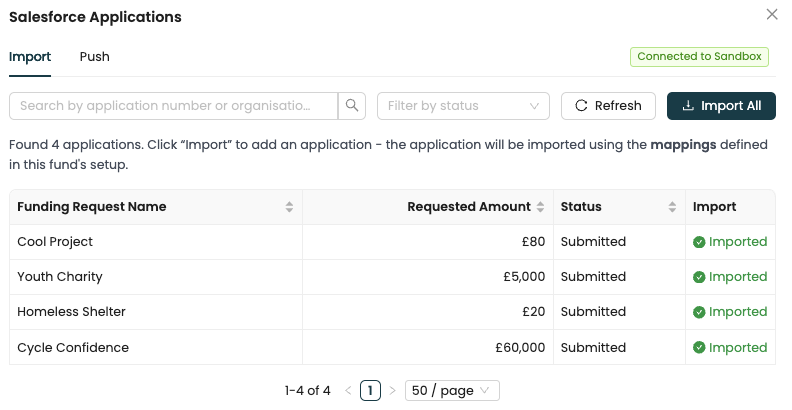 Import applications from Salesforce into Plinth