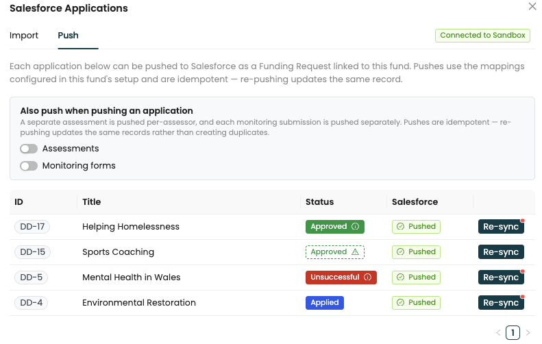 Push applications from Plinth back to Salesforce